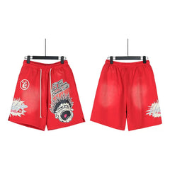 Hellstar Antique Washed Graphic Pattern Casual Shorts