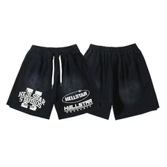 Hellstar Vintage Ink Blot Washed Pattern Casual Shorts