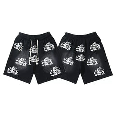 Hellstar Ink Blotting Washed Retro Casual Printed Shorts