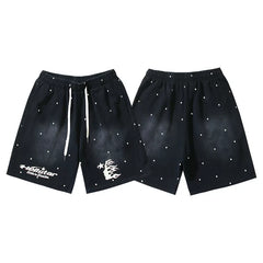 Hellstar Antique Washed Ink Blot Streetwear Printed Shorts