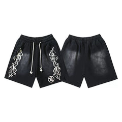 Hellstar Vintage Ink Blot Printed Washed Casual Shorts