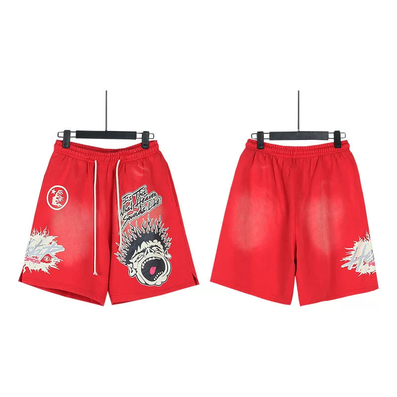 Hellstar Antique Washed Graphic Pattern Casual Shorts
