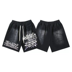 Hellstar Washed Ink Splash Antique Streetwear Shorts