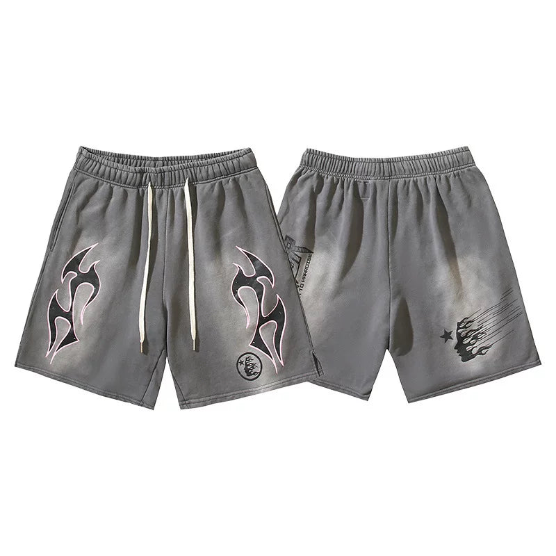 Hellstar Antique Ink Wash Printed Streetwear Casual Shorts