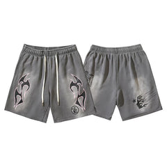 Hellstar Antique Ink Wash Printed Streetwear Casual Shorts