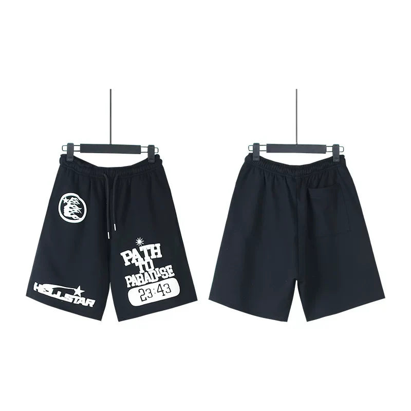 Hellstar Washed Ink Splash Vintage Printed Casual Shorts