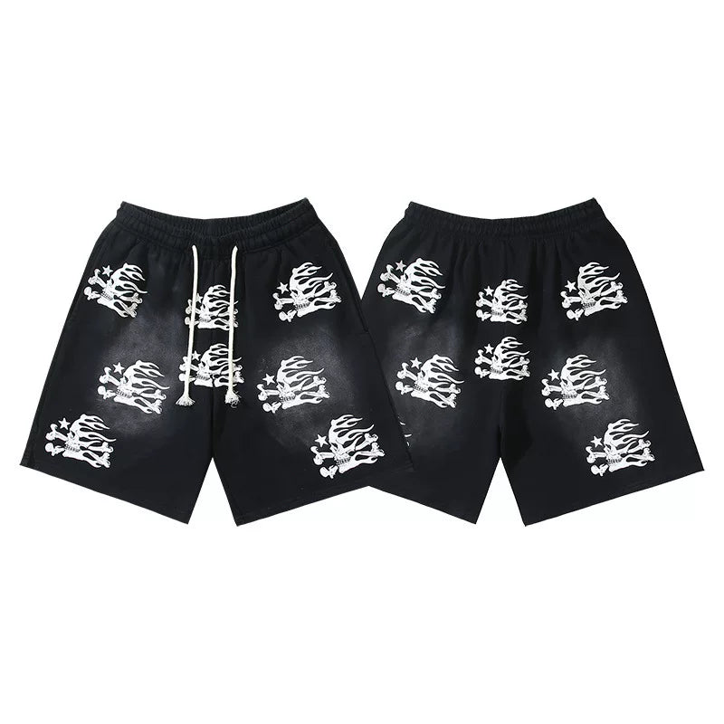 Hellstar Ink Blotting Washed Retro Casual Printed Shorts