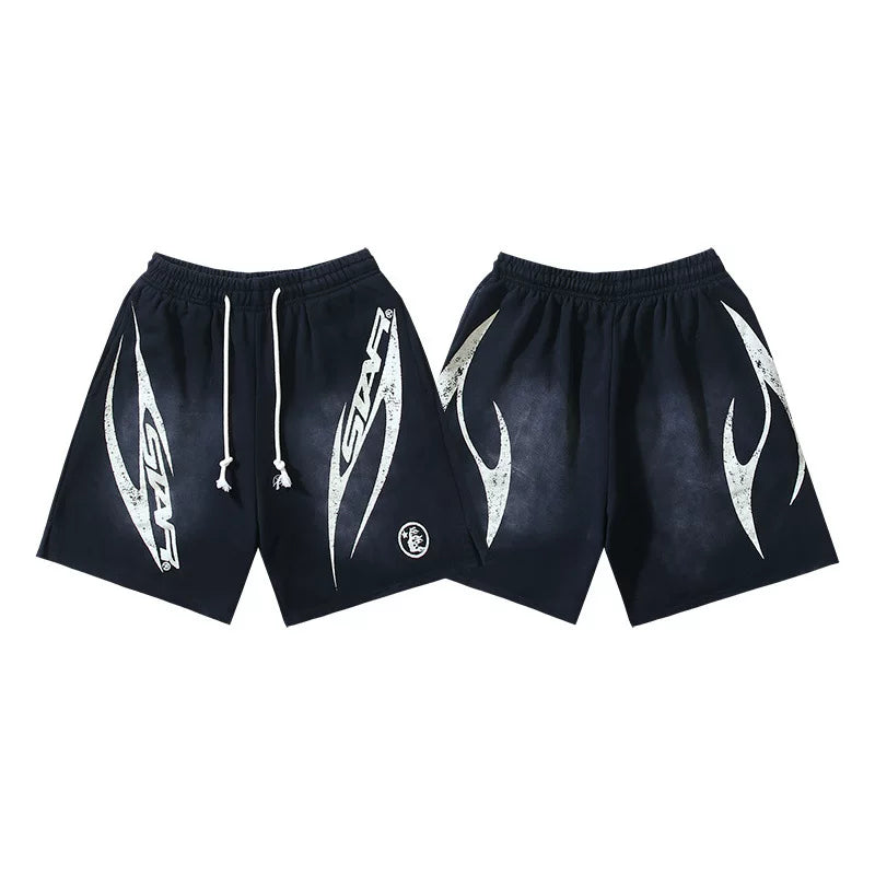 Hellstar Washed Ink Retro Graphic Printed Casual Shorts
