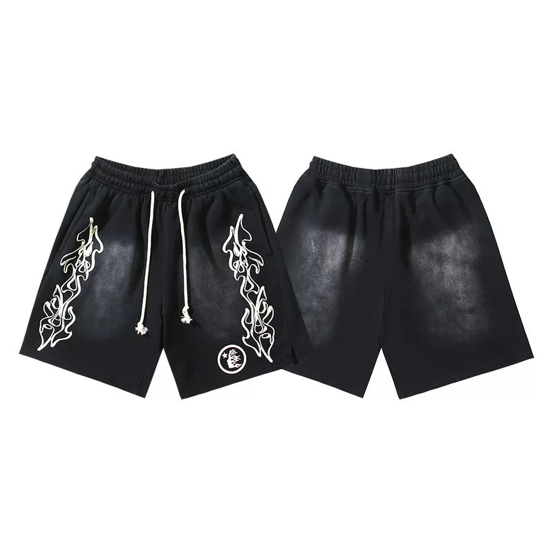 Hellstar Vintage Ink Blot Printed Washed Casual Shorts