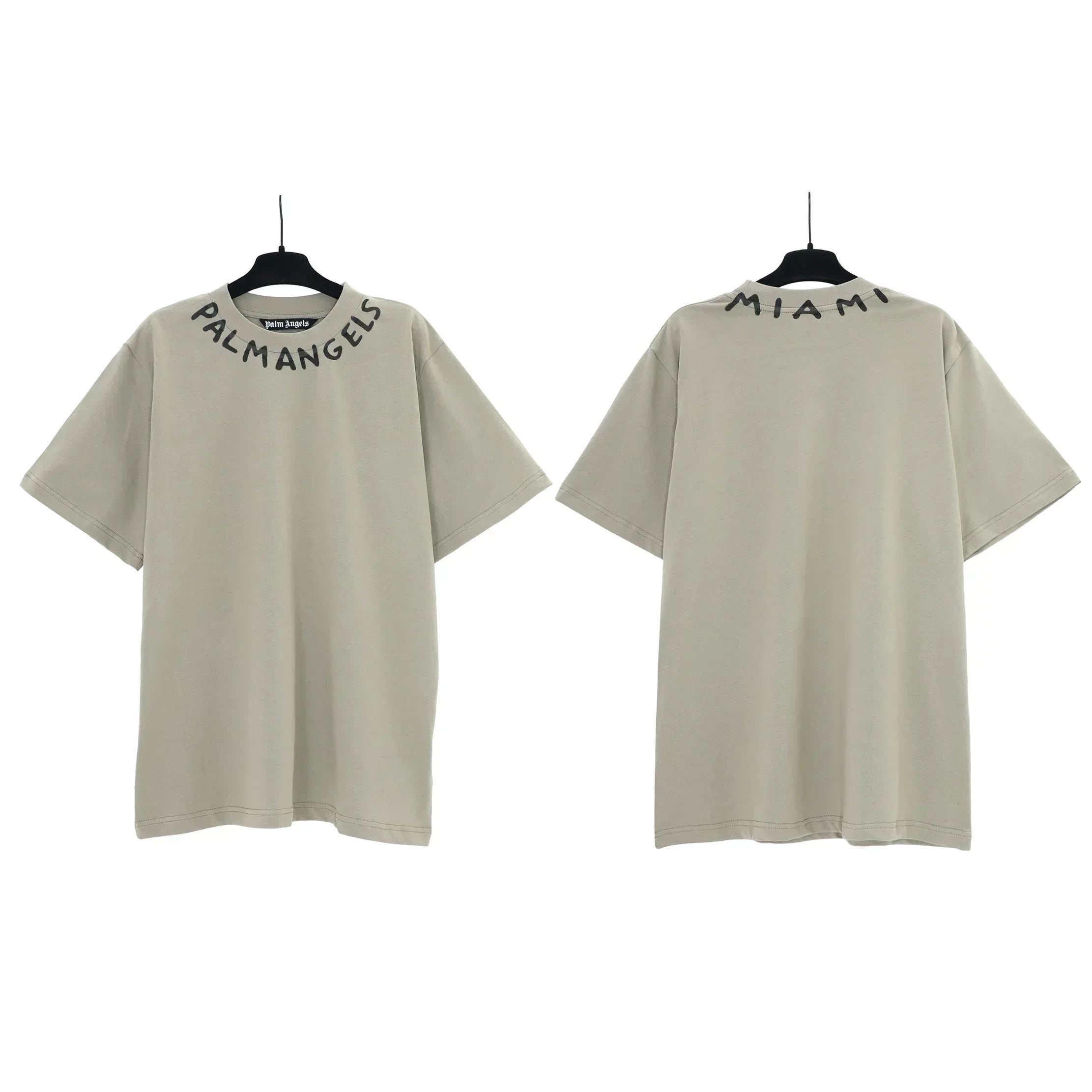 Palm Angels Neckline Collar Logo T-Shirt - Sage Green/Miami