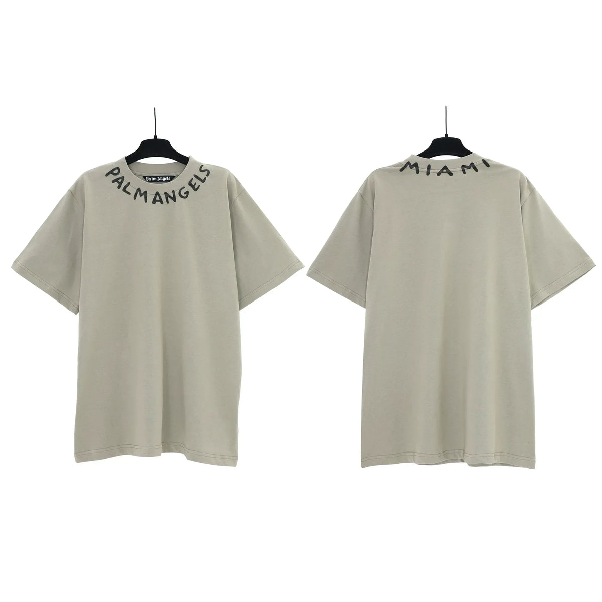 Palm Angels Neckline Collar Logo T-Shirt - Sage Green/Miami